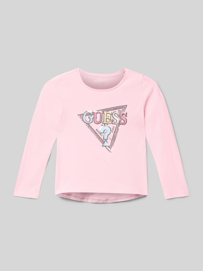 Guess Regular Fit Longsleeve aus Baumwoll-Mix mit Logo-Stitching Hellrosa 1