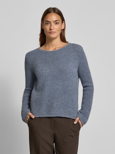 Marc O'Polo Regular fit gebreide pullover van scheerwolmix met alpaca Rookblauw - 4
