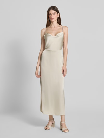 Vila Midi-jurk van satijn met cascadehals, model 'RAVENNA' Ecru - 4