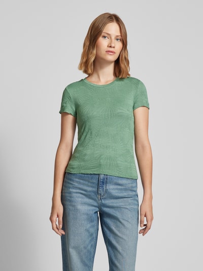 Jake*s Casual T-shirt met geribde ronde hals Groen - 4