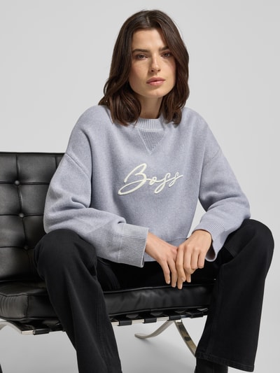 BOSS Orange Relaxed Fit Strickpullover aus reiner Baumwolle Modell 'FINEVRA' Hellgrau 3