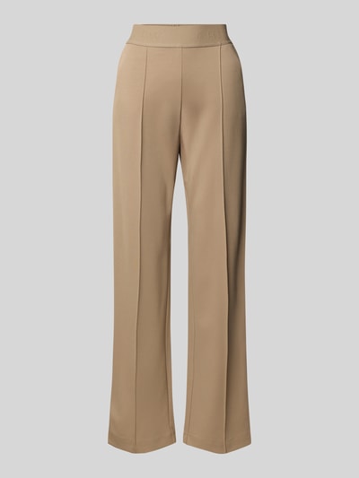 Produktfoto, Stoffhose mit elastischem Bund von Christian Berg Woman in Beige mit Bundfalten, Französischen Eingrifftaschen und Gesäßtaschen, Lockerer-Schnitt, glatte Struktur, Bundweite 36 cm, Innenbeinlänge 89 cm, Größe 36