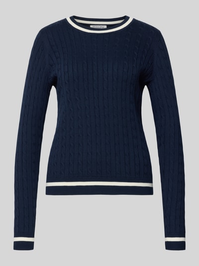 Produktfoto, Strickpullover mit gerippten Abschlüssen von Christian Berg Woman in navy, Baumwoll-Mix, Regular Fit, runde hals, geripte boorden