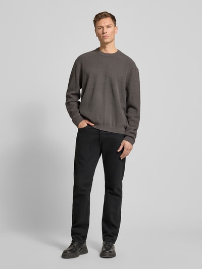 JAKE*S STUDIO MEN Strickpullover mit gerippten Abschlüssen Dunkelgrau 1