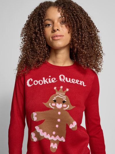 Only Regular Fit Weihnachtspullover mit Lebkuchen-Motiv Modell 'XMAS GINGERBREAD' Rot 3