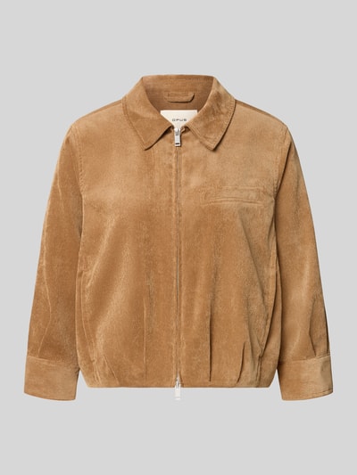 Produktfoto, brauner Blouson mit Ballonsaum aus Velours, silberner Reißverschluss, Modell 'Hamona' von OPUS, Damen Bomberjacke / Blouson