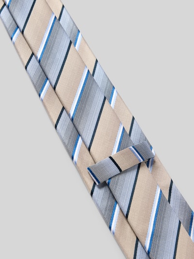 Produktfoto, Krawat z jedwabiu z wzorem w paski (7 cm) od Monti, klasyczny kształt, detal z logo, szerokość 7 cm, kolor beżowo-niebieski