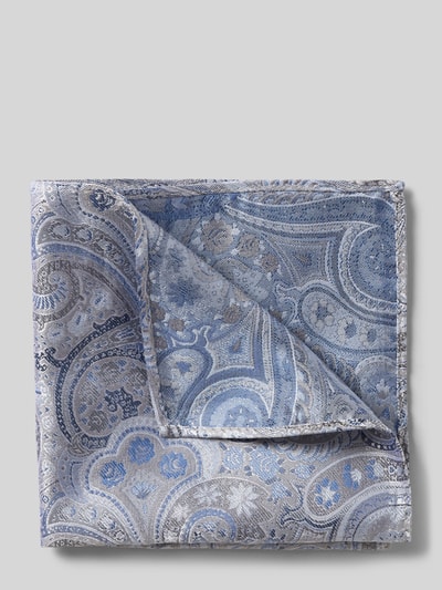 Produktfoto, Krawatte+Einstecktuch im Set aus reiner Seide von Prince Bowtie in klassischer Form, blau-graues Paisley-Muster, edle Textur