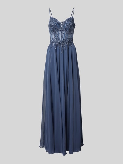 Luxuar Abendkleid mit floralen Stickereien Rauchblau 2