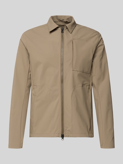 Produktfoto, Regular Fit Jacke mit Umlegekragen Modell 'Motion' von SCANDINAVIAN EDITION in Beige, Elastischer-Material-Mix, Zweiwege-Reißverschluss, Napoleontasche, Eingrifftaschen, Rückenlänge 73 cm, Schulterbreite 45 cm, Brustweite 50 cm, Ärmellänge 66 cm.