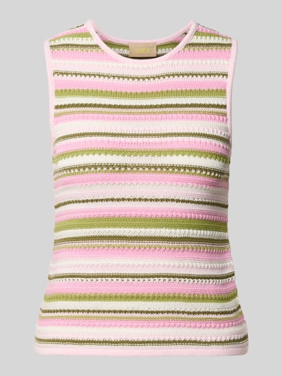 Produktfoto, Stricktop mit Rundhalsausschnitt Modell 'RORY' von JJXX, Damen, Reine Baumwolle, Regular-Fit, Rückenlänge 54 cm, gestreiftes Muster in Rosa, Weiß und Grün, feine Stricktextur
