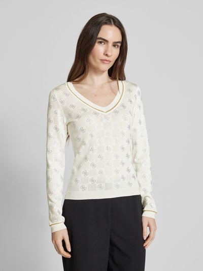 Guess Strickpullover mit gerippten Abschlüssen Modell 'ROSIE' Offwhite 4