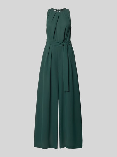 Produktfoto, Jumpsuit mit Bindegürtel und Eingrifftaschen von Zero, grün, Taillierter Schnitt, Rundhalsausschnitt, fließende Struktur