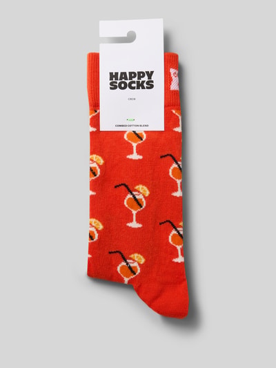 Produktfoto, Socken mit Label-Print von Happy Socks, orangener Baumwoll-Mix mit Stretch-Anteil, körpernaher Schnitt, gerippter Abschluss, Cocktail-Motiv