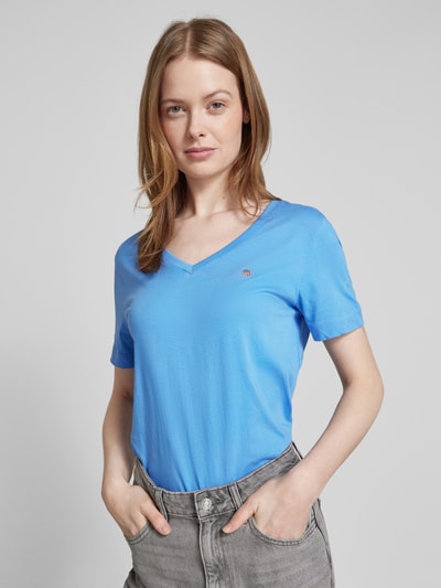 Gant T-shirt met labelstitching Koningsblauw - 3