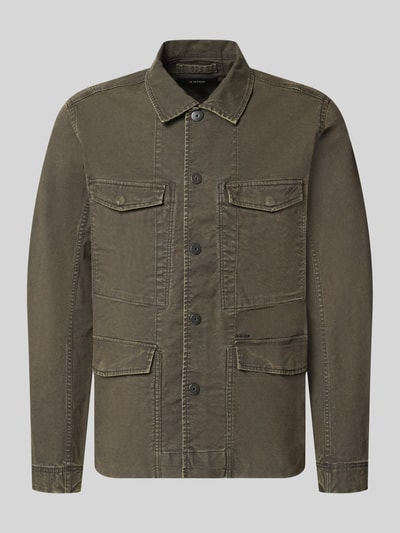 Produktfoto, olivgrüne Slim Fit Jeansjacke aus reiner Baumwolle von G-Star RAW, sichtbare Knopfleiste und mehrere Fronttaschen.