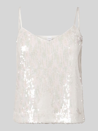 YAS Top krótki na ramiączkach z cekinami model ‘SEQUINA’ Złamany biały 2