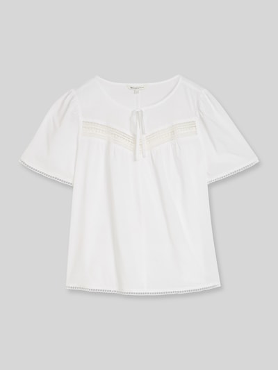 Tom Tailor Denim Regular Fit Bluse aus Baumwoll-Viskose-Mix mit Häkeldetails Weiss 2