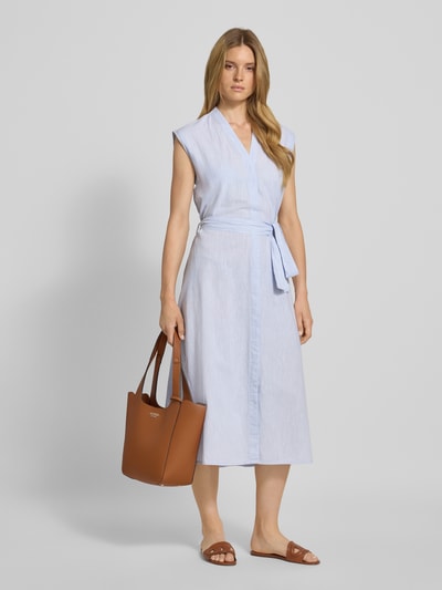 Milano Italy Tailliertes Midikleid aus Baumwoll-Leinen-Mix Bleu 1