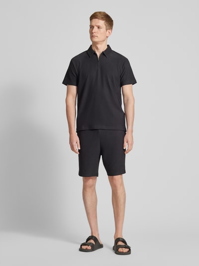 SELECTED HOMME Koszulka polo o kroju relaxed fit z efektem prążkowania Czarny 1