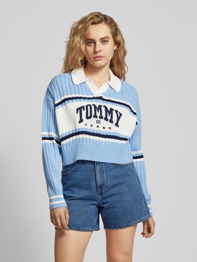 Tommy Jeans Gebreide pullover met labelstitching Oceaanblauw - 4