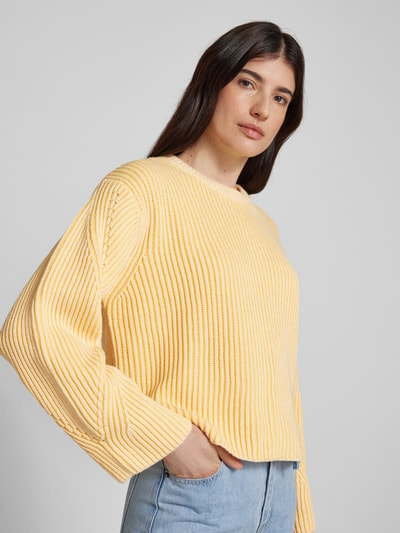 moves Gebreide pullover met geribde ronde hals, model 'Colina' Lichtgeel - 3