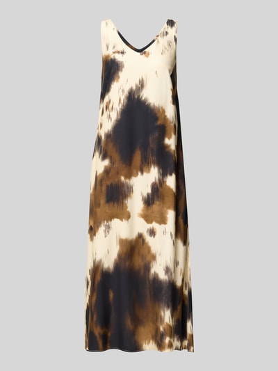 Produktfoto, Midikleid aus Viskose im all-over look von Smith and Soul in beige- und brauntönen, a-lijn, v-hals, zuiver viscose