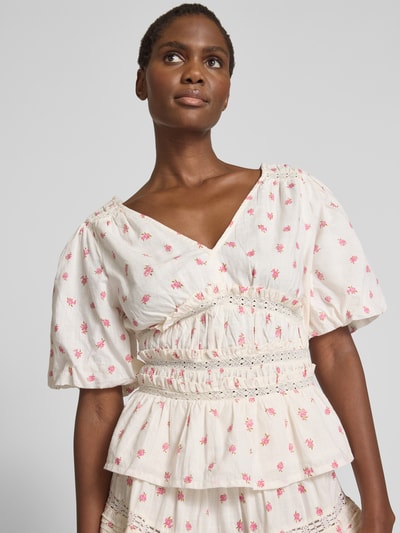 Neo Noir Slim fit blouse met V-hals, model 'Sapura fleuriel' Wit - 3