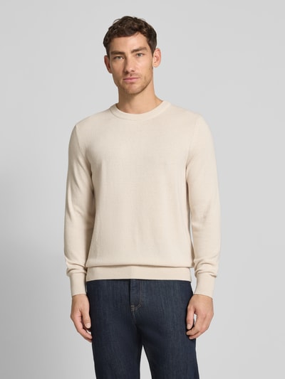 Marc O'Polo Sweter z dzianiny o kroju regular fit z mieszanki bawełny i żywej wełny Piaskowy 4