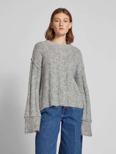 Pieces Loose Fit Strickpullover mit Wollanteil und Details an den Säumen Modell 'RUBBLE' Hellgrau 4