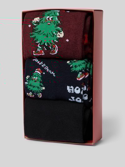 Jack & Jones Socken mit Motiv-Stitching Modell 'Jolly' im 3er-Pack Bordeaux 3