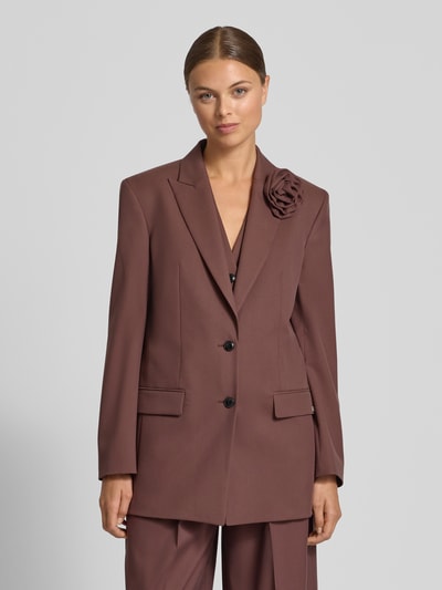 HUGO Relaxed fit lange blazer met bloemenbroche, model 'AROSEA' Chocoladebruin - 4