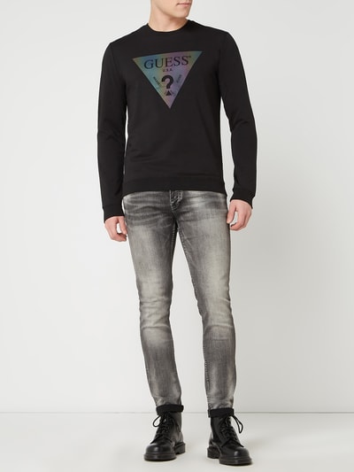 Guess Slim fit sweatshirt met reflecterende logoprint, model 'Audley' Zwart - 1