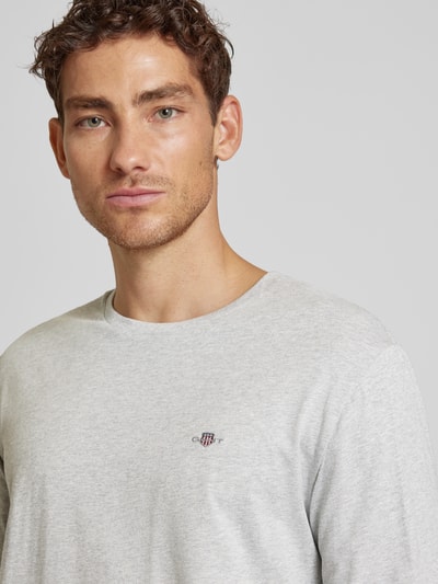 Gant Longsleeve mit Label-Stitching Mittelgrau Melange 3