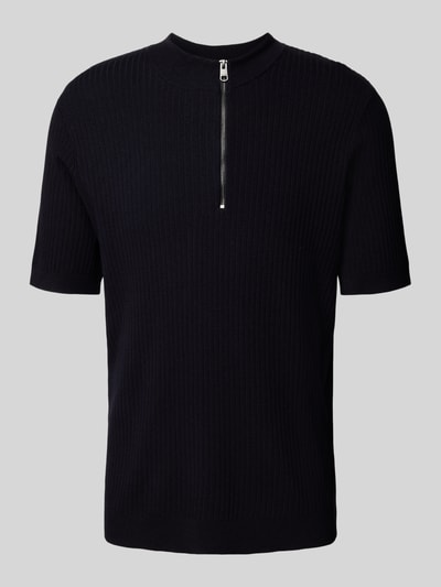 Cinque Gebreid shirt met ritssluiting, model 'Phil' Marineblauw - 2