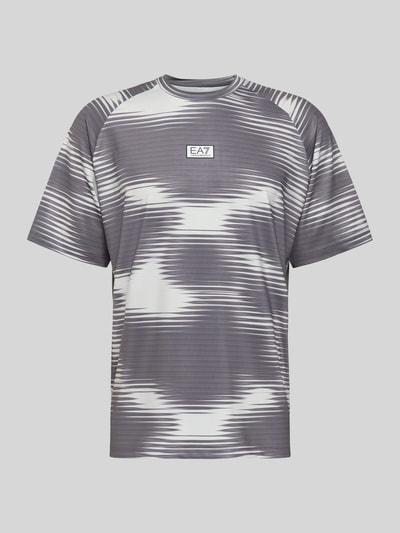 Produktfoto, Regular Fit T-Shirt mit Logo-Applikation von EA7 Emporio Armani im elastischen Material-Mix, graues Muster, Rundhalsausschnitt