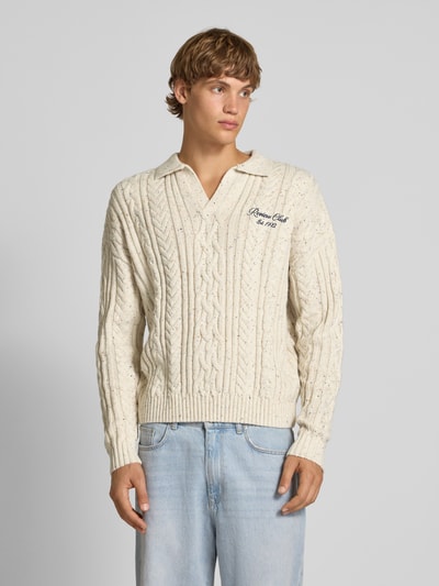 REVIEW Gebreide pullover met kabelpatroon Ecru - 4