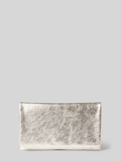 Produktfoto, Clutch aus echtem Leder mit Strukturmuster von Abro in silberner Farbe, rechteckige Form, glänzende Textur, Breite 23 cm, Länge 14 cm, Tiefe 4 cm, Hauptfach mit Umschlag und Magnetverschluss, Reißverschlussfach und Label-Detail innen