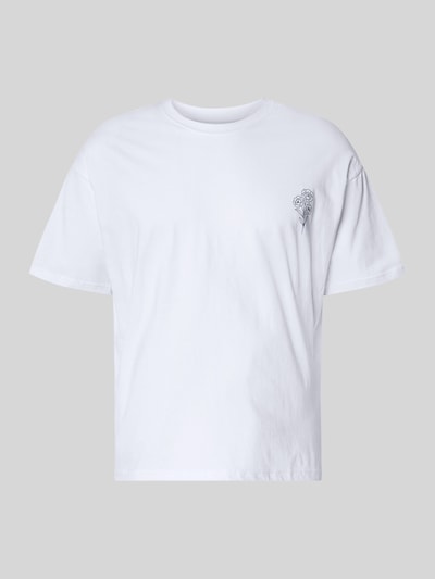 Produktfoto, Relaxed Fit T-Shirt aus reiner Baumwolle Modell "DYLAN" von JACK & JONES, weiß mit Print-Detail, Rundhalsausschnitt, glatte Struktur
