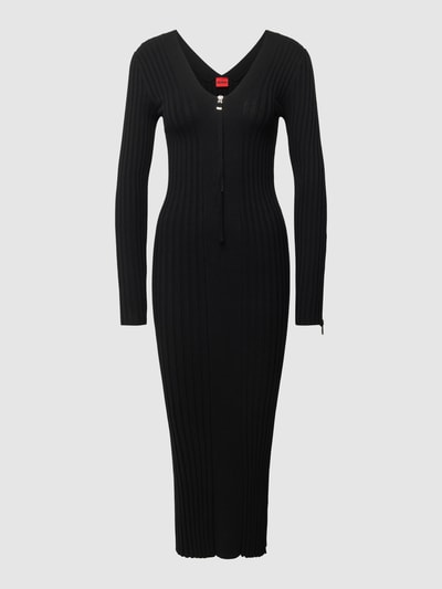 HUGO Sukienka z dzianiny z efektem prążkowania model ‘Slevett’ Czarny 2