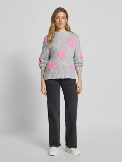 ZABAIONE Sweter z dzianiny z okrągłym dekoltem model ‘Bo44nita’ Średnioszary 1