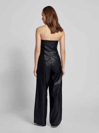 Only Regular fit jumpsuit in leerlook met wijde pijpen, model 'RIMA' Zwart - 5