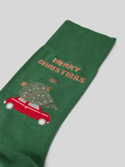 Burlington Socken mit Motiv-Stitching und Viskose-Anteil Modell 'X-Mas Car' Gruen 2