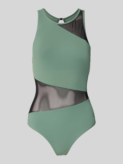 Produktfoto, Slim Fit Badeanzug mit semitransparenten Partien von Arena, Elastischer-Material-Mix, Mesh, Ärmelloses-Design, grüne Farbe