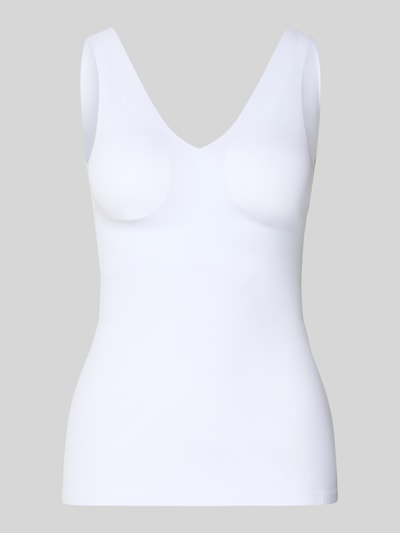 Produktfoto, Slim Fit Top mit V-Ausschnitt Modell 'Invisible' von Schiesser, elastyczny materiał, krój slim fit, kolor biały, gładka tekstura