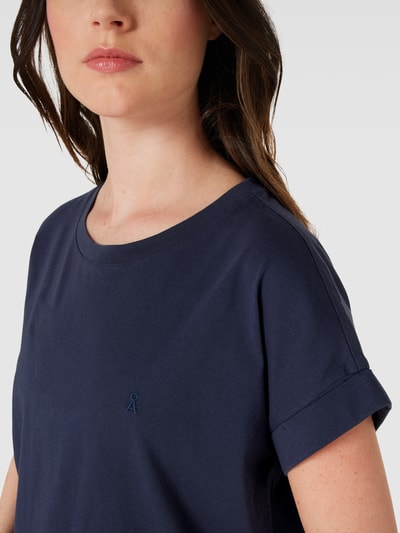 Armedangels T-shirt met geribde ronde hals, model 'IDAARA' Marineblauw - 3