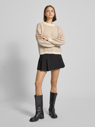 Pieces Comfort Fit Strickpullover mit Woll-Anteil 'JENNA' Sand Melange 1