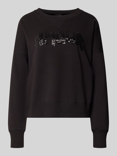 Produktfoto, Relaxed Fit Sweatshirt aus reiner Baumwolle von miss goodlife, schwarze Farbe, Pailettenbesatz, Rundhalsausschnitt, elastische Abschlüsse, Statement-Design