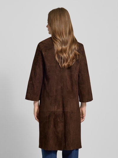 Marc Cain Regular Fit Ledermantel mit Rundhalsausschnitt und Knopfleiste Mittelbraun 5