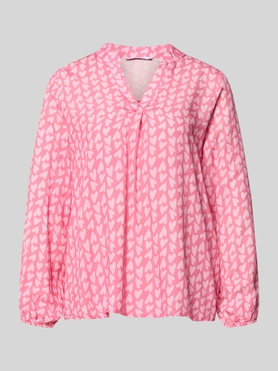 Productfoto, blouse uit zuiver viscose met serafinohals model 'Ja44nina' van ZABAIONE, los model, elastische mouwboord, hartjespatroon, roze-wit